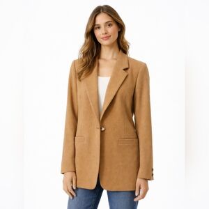 DUMAS Petite Vintage 80's Pure Wool Tan Business casual Blazer Jacket size 8